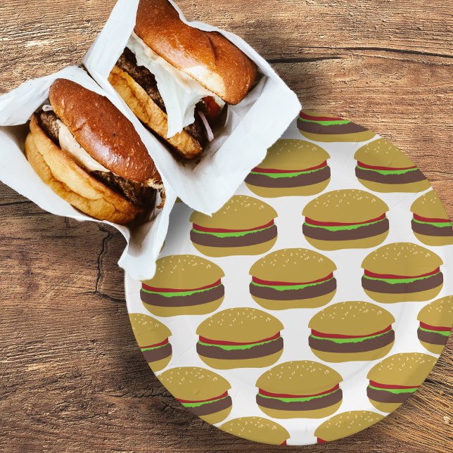 Plato De Papel Patrón de Burger de barbacoa divertida (Fun burger pattern paper plates just for you)