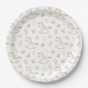 Plato De Papel Patrón de Caballo de Juguete Rosa para Baby Shower