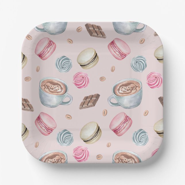 Plato De Papel Patrón de café y dulces (Anverso)