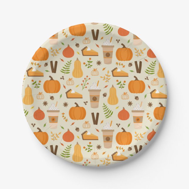 Plato De Papel Patrón de caída del Naranja divertido (Anverso)