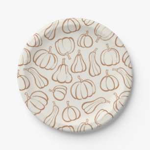 Plato De Papel Patrón de calabaza boho neutral fiesta de otoño Ha