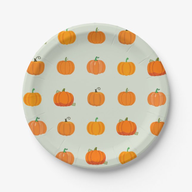 Plato De Papel Patrón de Calabazas Naranjas (Anverso)