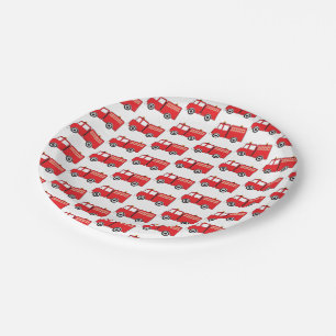 Plato De Papel Patrón de camiones de incendios rojos