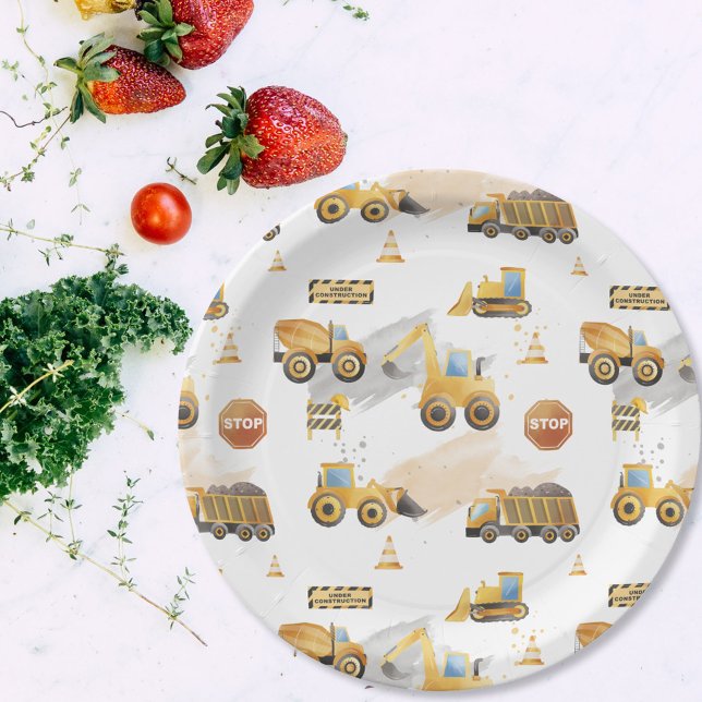 Plato De Papel Patrón de camiones para niños (Subido por el creador)