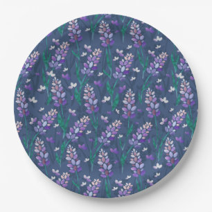 Plato De Papel Patrón de campos de lavanda en morado