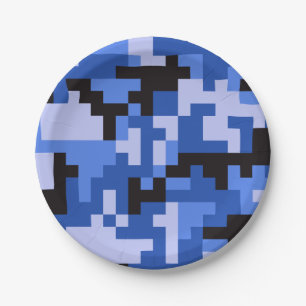 Plato De Papel Patrón de camuflaje de ejército de píxeles negro a