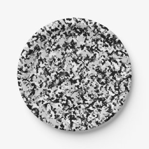 Plato De Papel Patrón de Camuflaje Gris Blanco Ártico Negro