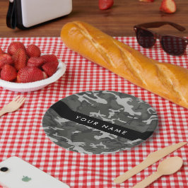 Plato De Papel Patrón de camuflaje gris, su nombre, personalizar