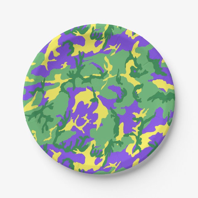 Plato De Papel Patrón de camuflaje Mardi Gras Camo (Anverso)