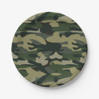 Plato De Papel Patrón de camuflaje militar verde