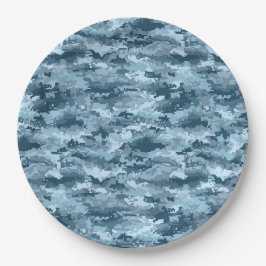 Plato De Papel Patrón de camuflaje pixelado militar azul