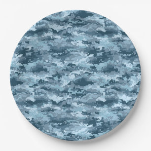 Plato De Papel Patrón de camuflaje pixelado militar azul