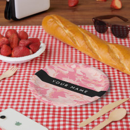 Plato De Papel Patrón de camuflaje rosado, nombre, personalizació