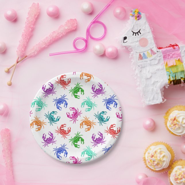 Plato De Papel Patrón De Cangrejos (Fiesta)