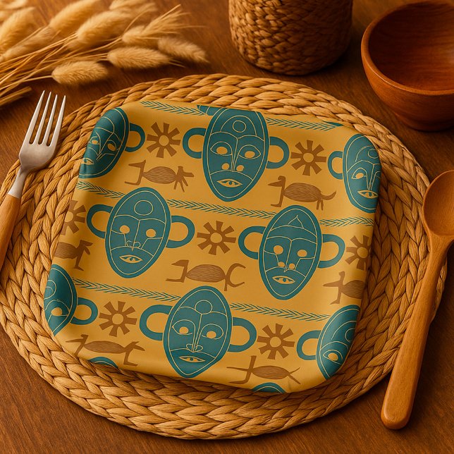 Plato De Papel Patrón de cara étnica africana de la máscara triba (Subido por el creador)