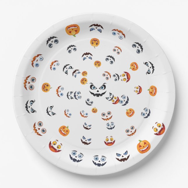 Plato De Papel Patrón de caras de fantasía de Halloween (Anverso)