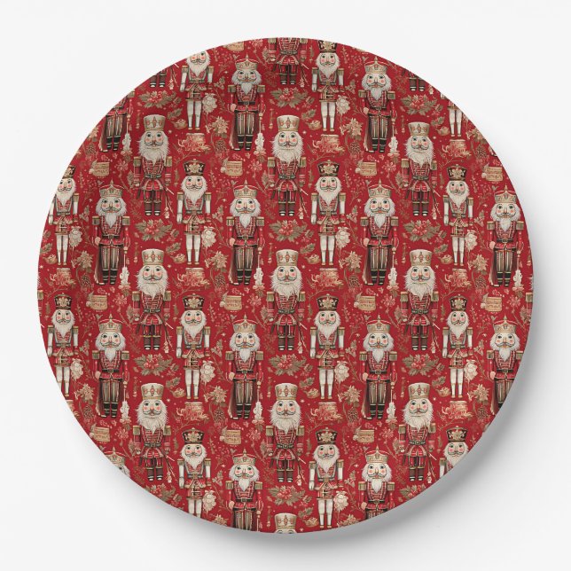 Plato De Papel Patrón de cascanueces rojos Navidad (Anverso)