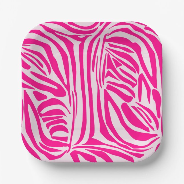 Plato De Papel Patrón de cebra rosa (Anverso)