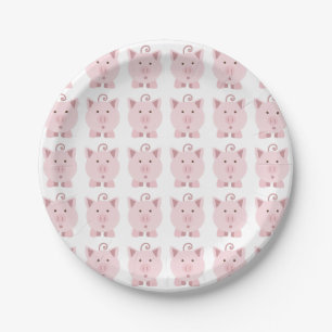 Plato De Papel Patrón de cerdo rosado redondo