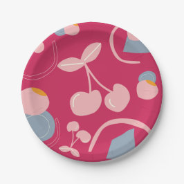 PLATO DE PAPEL PATRÓN DE CEREZA