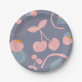 PLATO DE PAPEL PATRÓN DE CEREZA GRIS