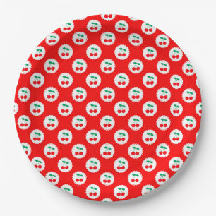 Plato De Papel Patrón de Cereza – Regalo y Decoración de Frutas R