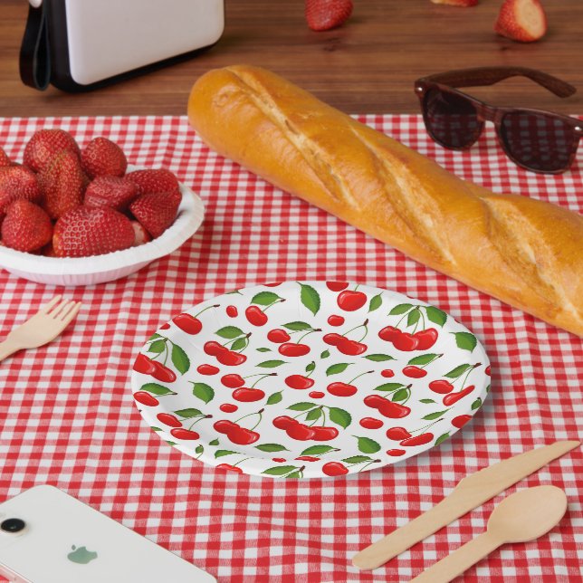 Plato De Papel Patrón de cerezas (Picnic)