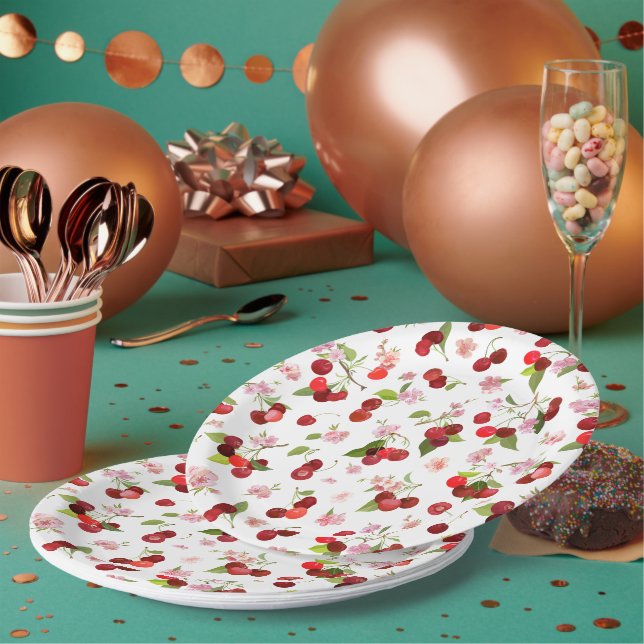 Plato De Papel Patrón de cerezas 1 (Multi)