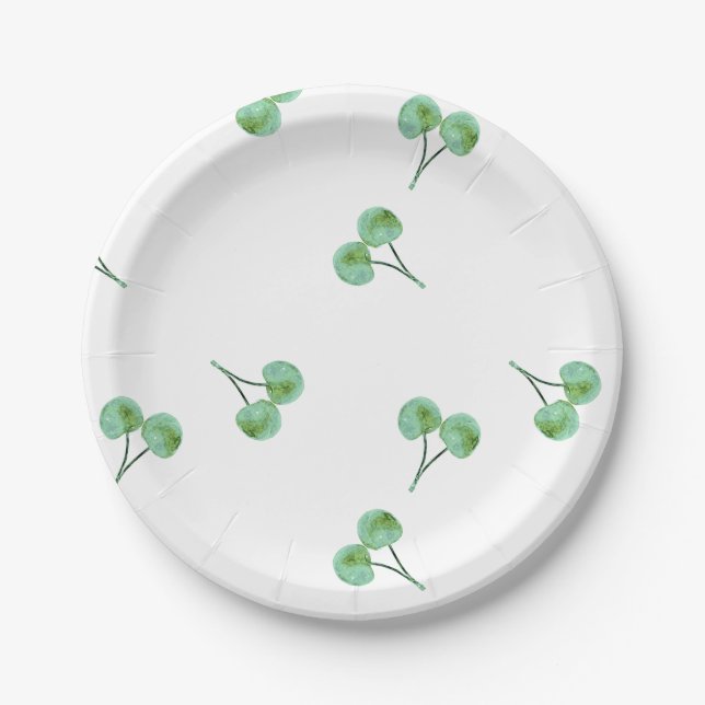 Plato De Papel Patrón de cerezas verdes (Anverso)