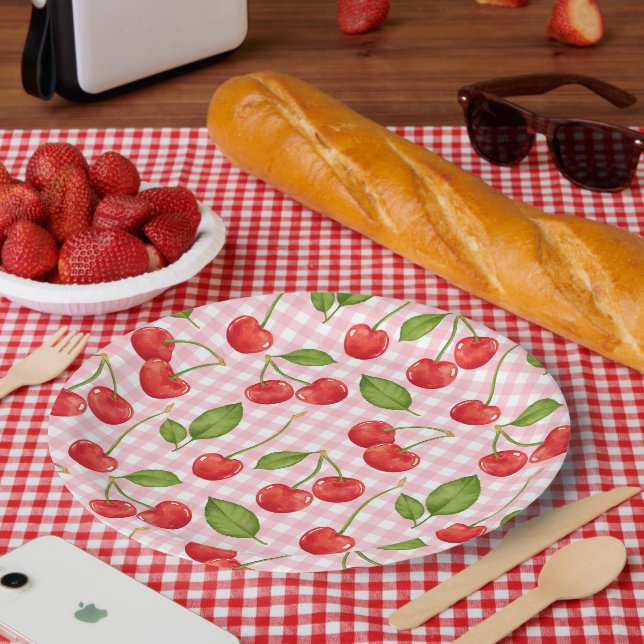 Plato De Papel Patrón de cerezo dulce (Picnic)