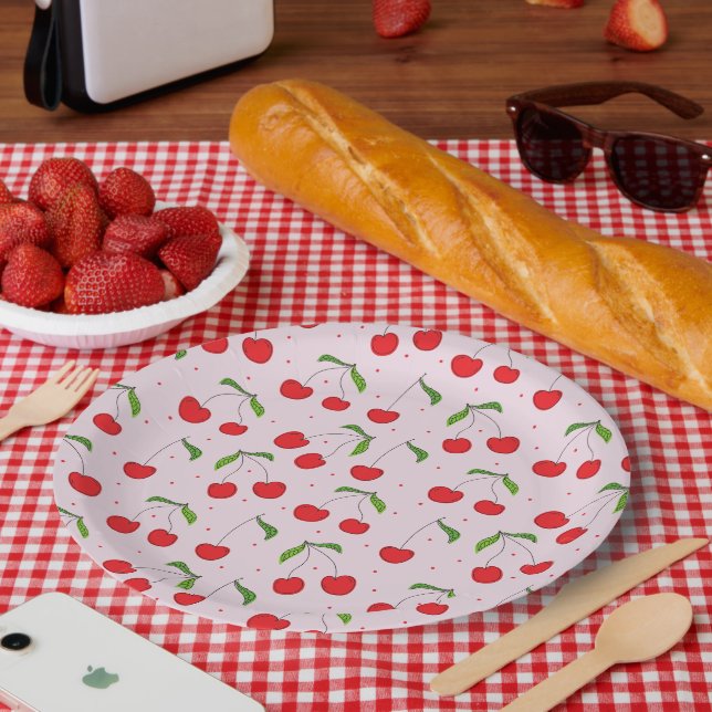 Plato De Papel Patrón de cerezo dulce (Picnic)