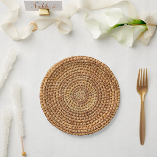 Plato De Papel Patrón de cesta trenzado marrón picnic rústico