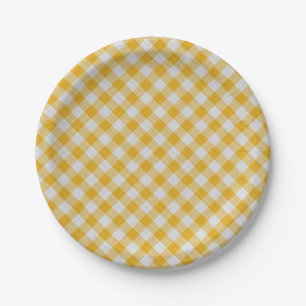 Plato De Papel Patrón de chapa amarillo de Gingham