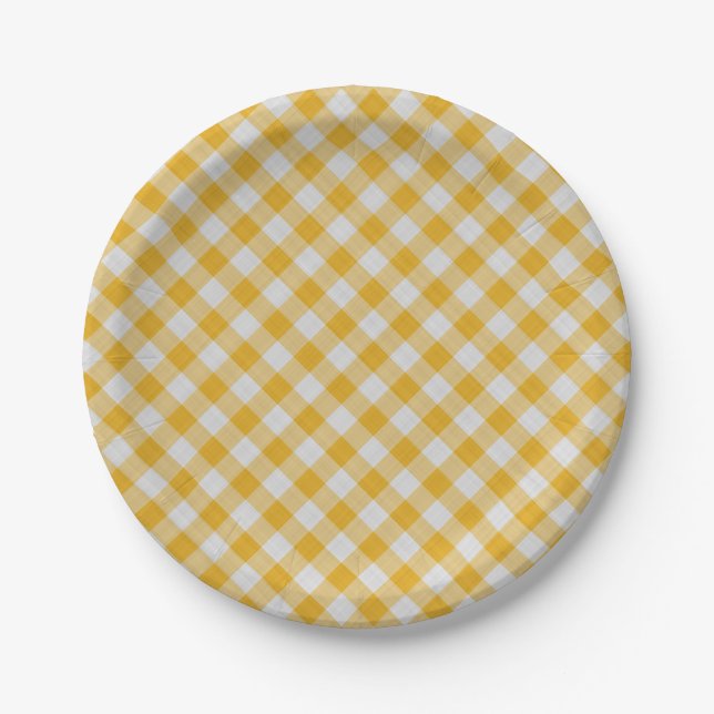 Plato De Papel Patrón de chapa amarillo de Gingham (Anverso)