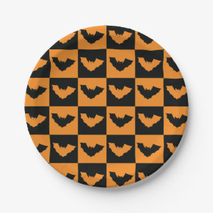Plato De Papel Patrón de cheques de Halloween con bates