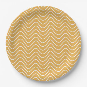 Plato De Papel Patrón de cheurón retro zigzag amarillo