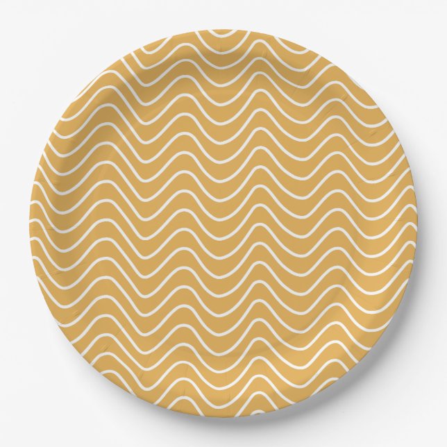Plato De Papel Patrón de cheurón retro zigzag amarillo (Anverso)