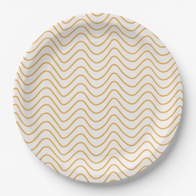 Plato De Papel Patrón De Chevron Amarillo Y Crema Zigzag (Anverso)