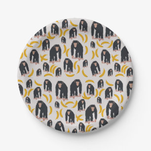 Plato De Papel Patrón de chimpancés y banana de monos