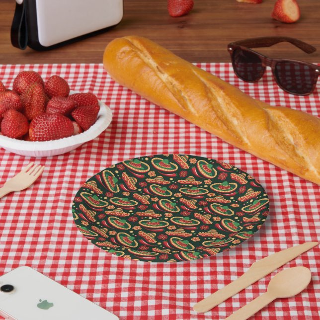 Plato De Papel Patrón de Cinco De Mayo Mexicano (Picnic)