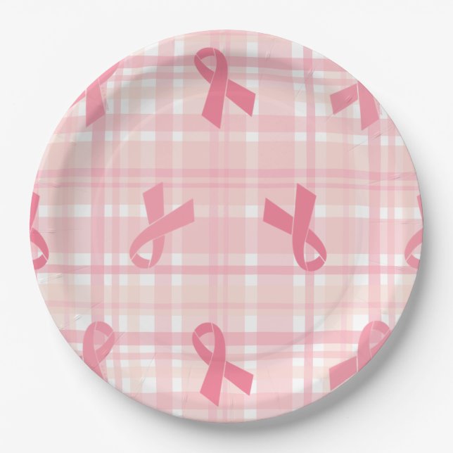 Plato De Papel Patrón de cinta rosada de cáncer de mama (Anverso)