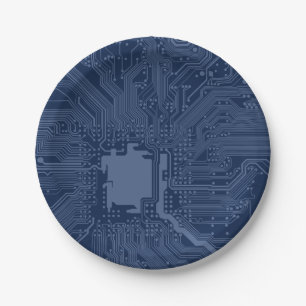 Plato De Papel Patrón de circuito de la tarjeta madre azul geek