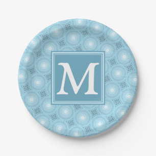 Plato De Papel Patrón de círculos azules de ángel de monograma