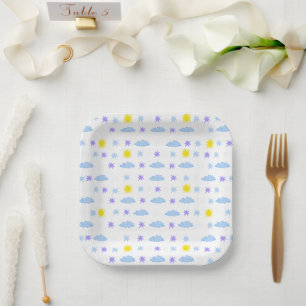 Plato De Papel Patrón de clima soleado, nublado y estrellado