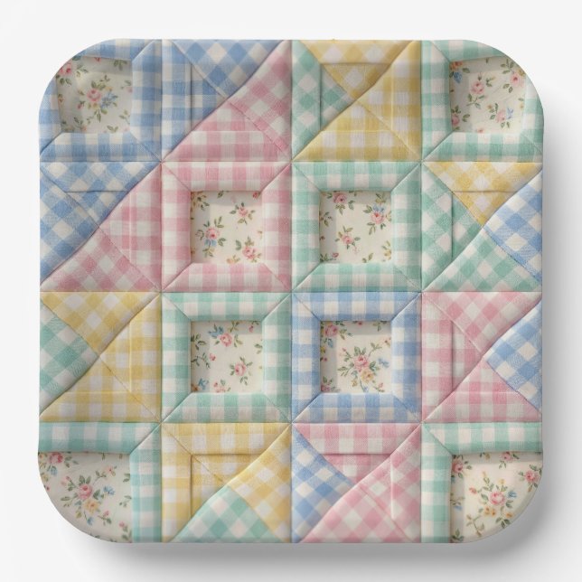 Plato De Papel Patrón de colcha de patchwork de gingham (Anverso)