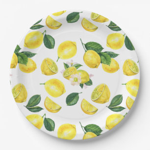 Plato De Papel Patrón de color amarillo de las lemas