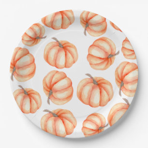 Plato De Papel Patrón de color de agua naranja Calabaza Halloween