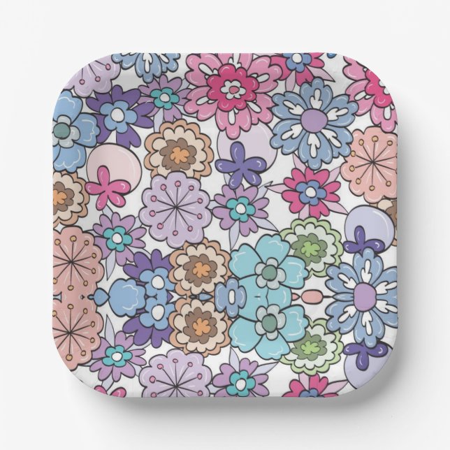 Plato De Papel Patrón de color floral (Anverso)