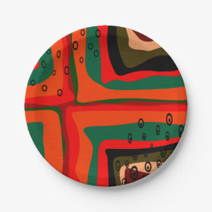 Plato De Papel Patrón de colores retro moderno abstracto sin inc