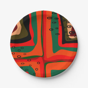 Plato De Papel Patrón de colores retro moderno abstracto sin inco